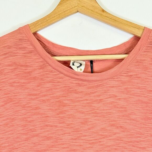 Akemi Kim Coral Pink Ruffle Hem Slub Knit Oversized Shirt Top Women's Small - Picture 2 of 6